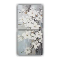 GENERICO - Cuadro De Arte Blanco Con Flores De Cerezo En 40x80 Cm