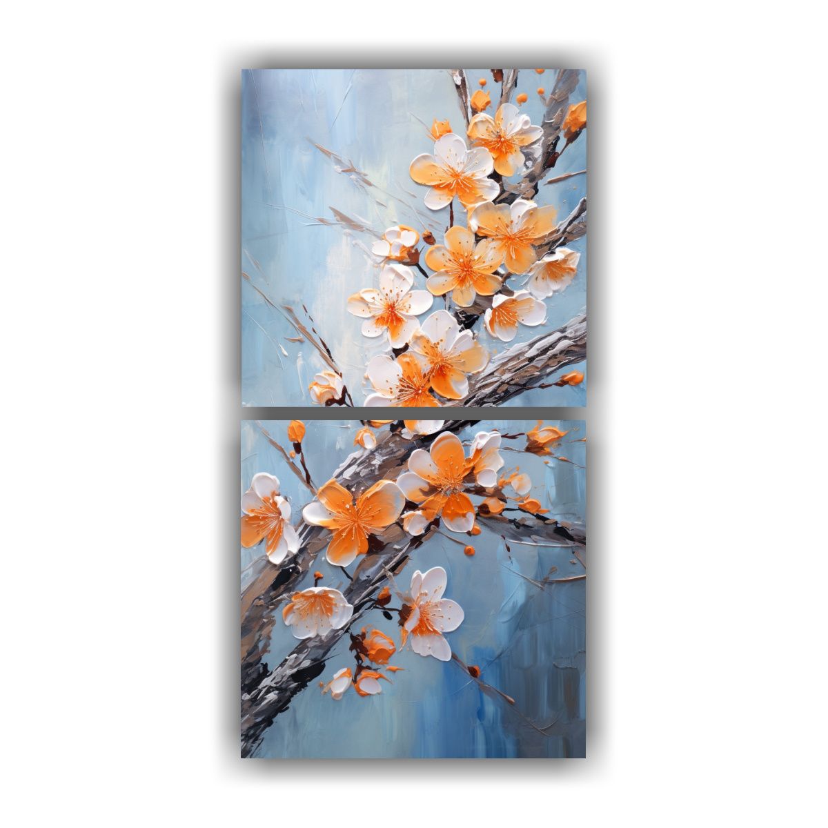 GENERICO - Dos Lienzos Modernos De Flores De Cerezo Naranjas 30x60 Cm