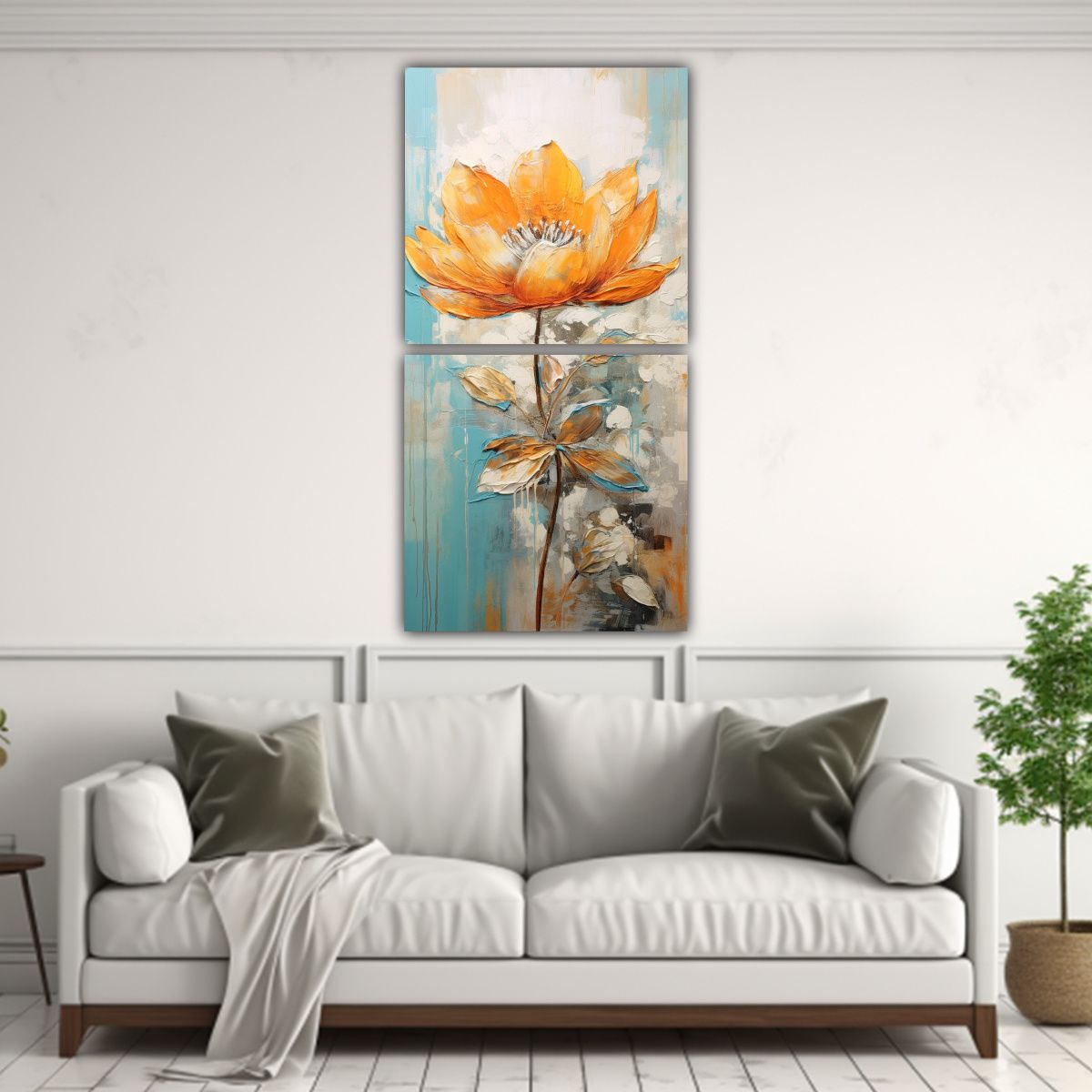 GENERICO - Pintura Al óleo De Loto Naranja Estilo Urbano 20x40 Cm