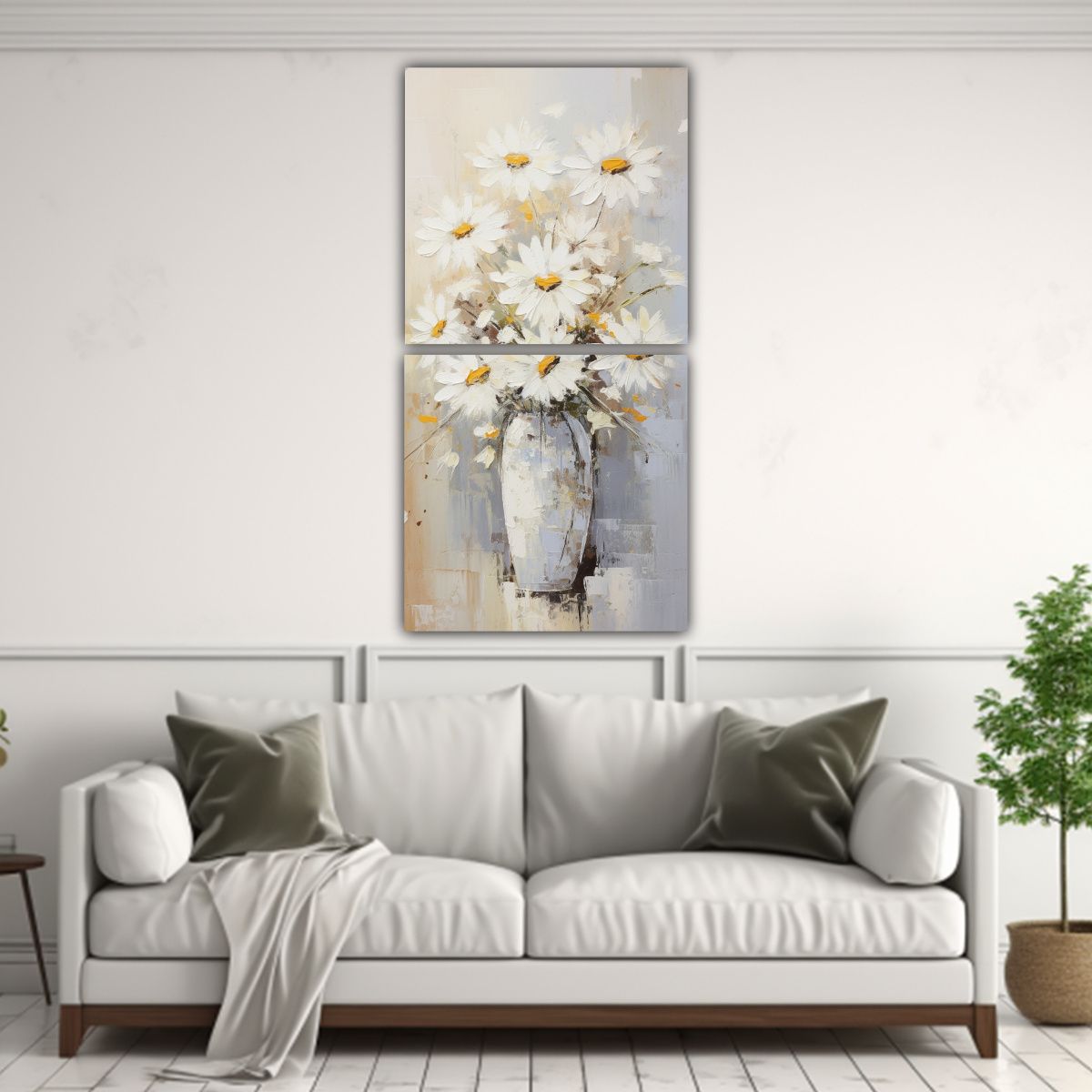 GENERICO - Pintura De Girasoles Blancos En Lienzo Al Estilo 20x40 Cm