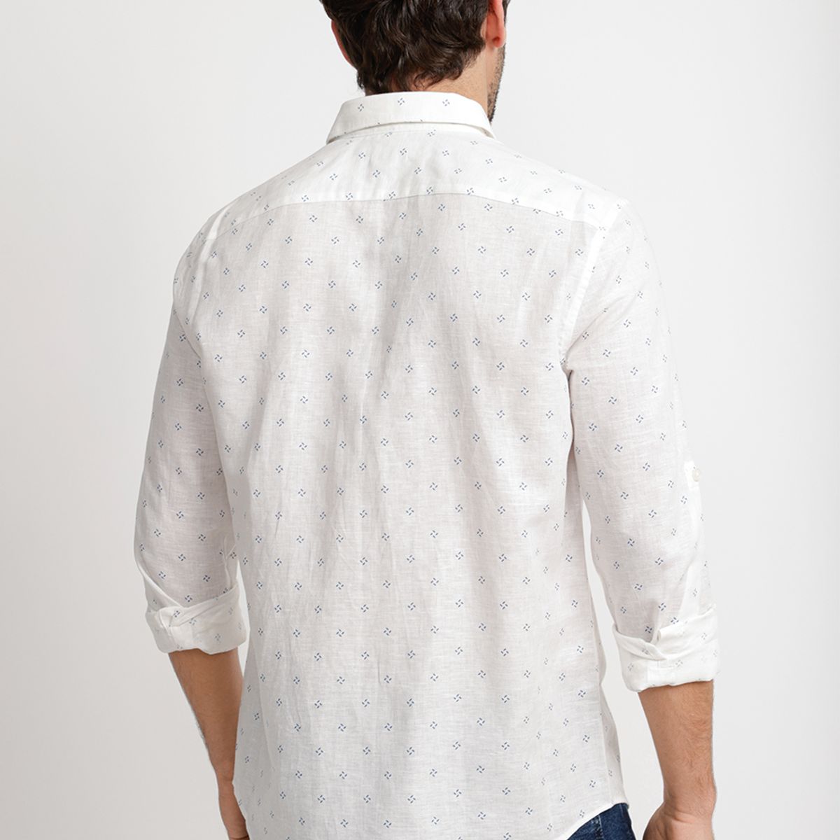 PERRY ELLIS - Camisa Hombre Lino Estampado Blanco