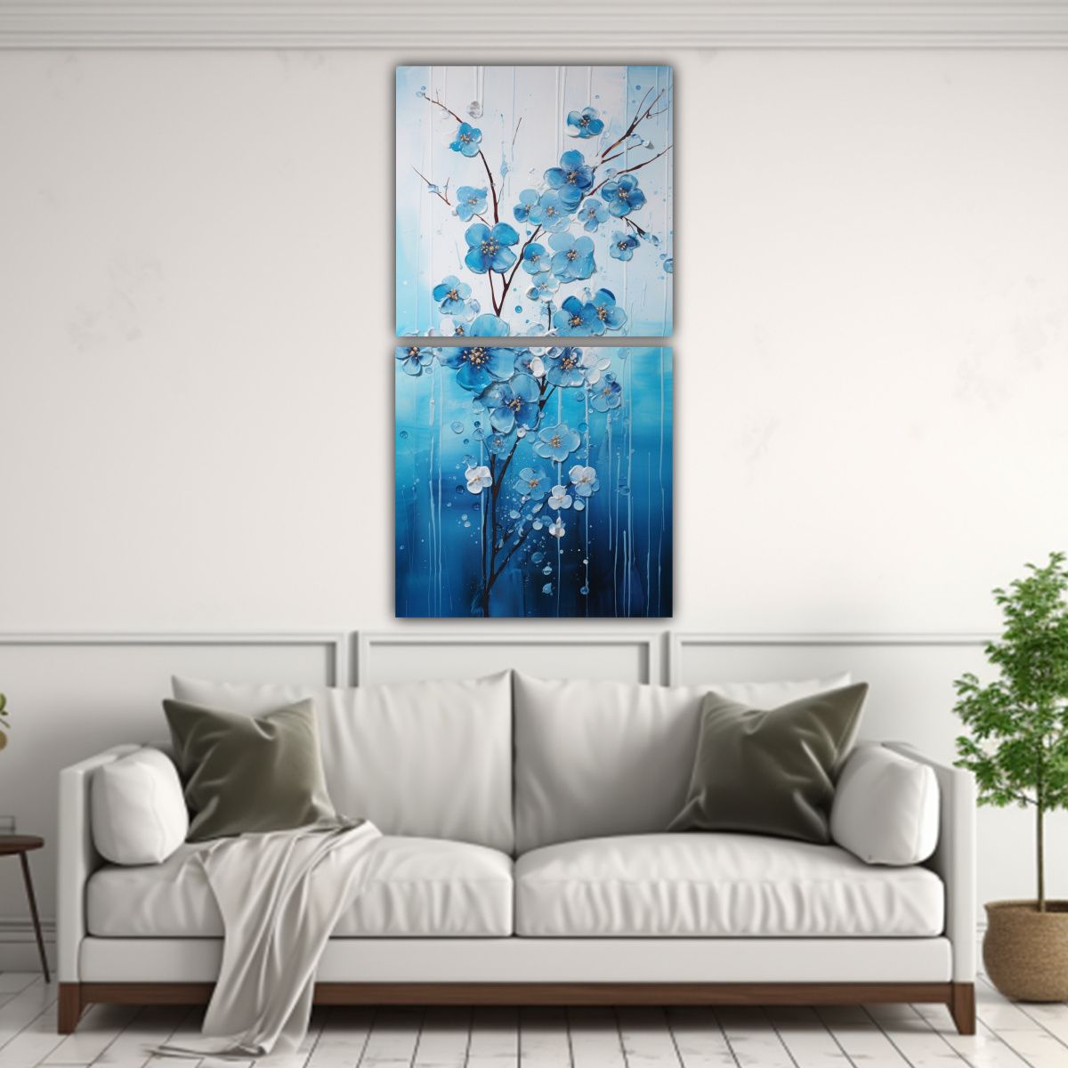 GENERICO - Pintura Decorativa En Azul Y Plateado Estilo 50x100 Cm