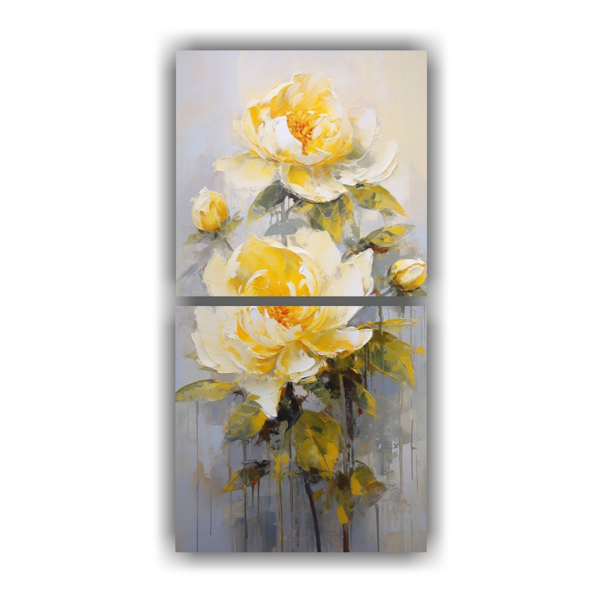 GENERICO - Dos Pinturas Vintage De Peonías Amarillas En 50x100 Cm