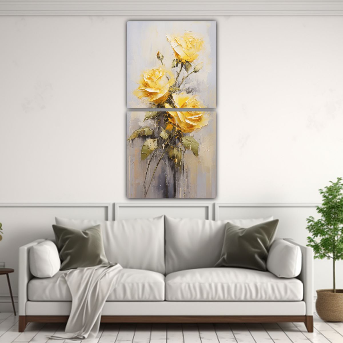 GENERICO - Pintura Impactante De Rosas Amarillas En Lienzo 60x120 Cm