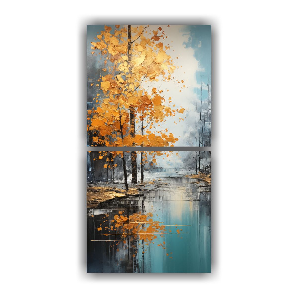 GENERICO - Cuadro Abstracto De árboles En Plata Y Oro Con 30x60 Cm