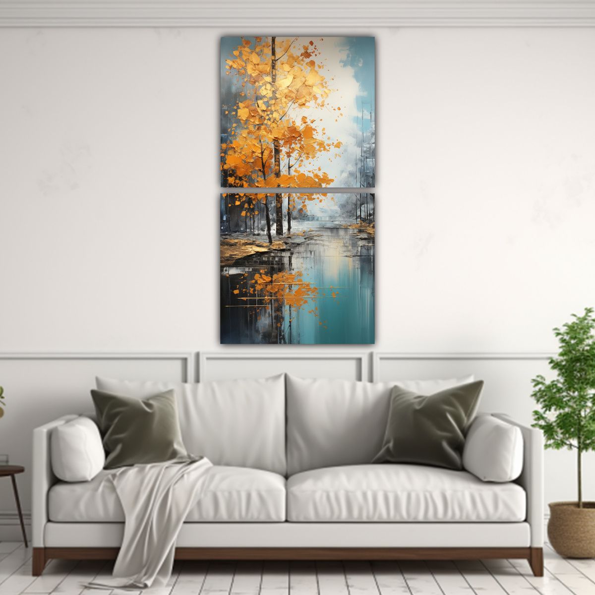 GENERICO - Cuadro Abstracto De árboles En Plata Y Oro Con 30x60 Cm