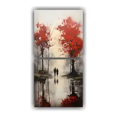 GENERICO - Cuadro De árboles Abstractos En Plata Y Blanco 20x40 Cm