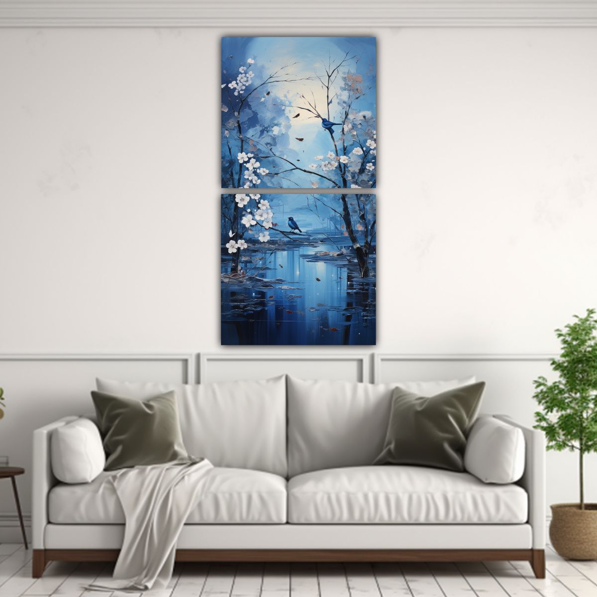 GENERICO - Pintura Abstracta De árboles En Plata Y Blanco 50x100 Cm