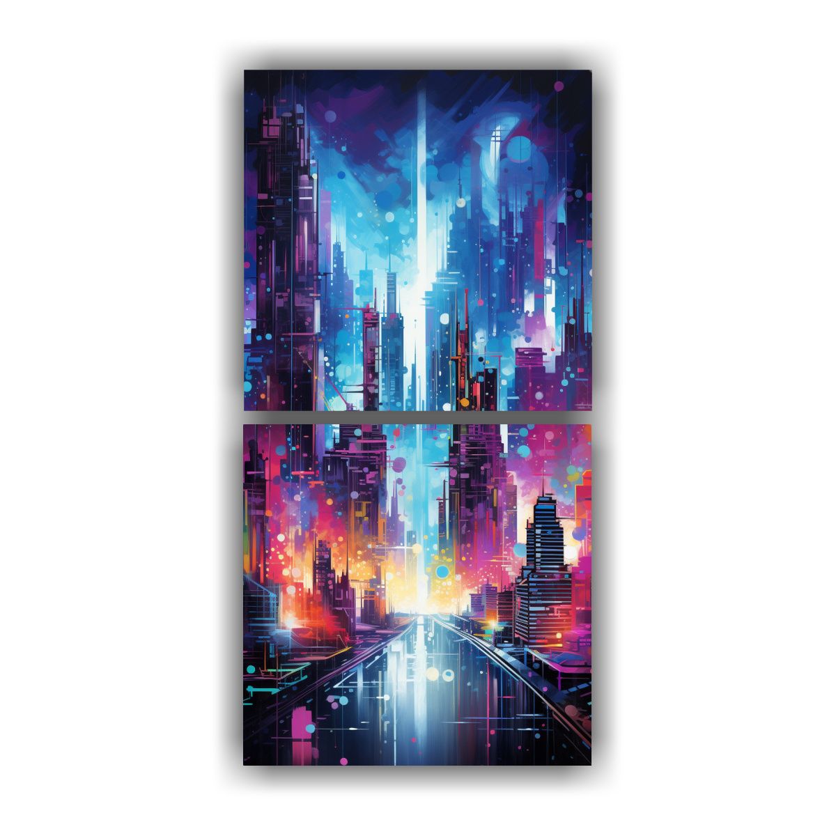 GENERICO - Dibujo Simetría Abstracta Ciudad En Luces Neón 50x100 Cm