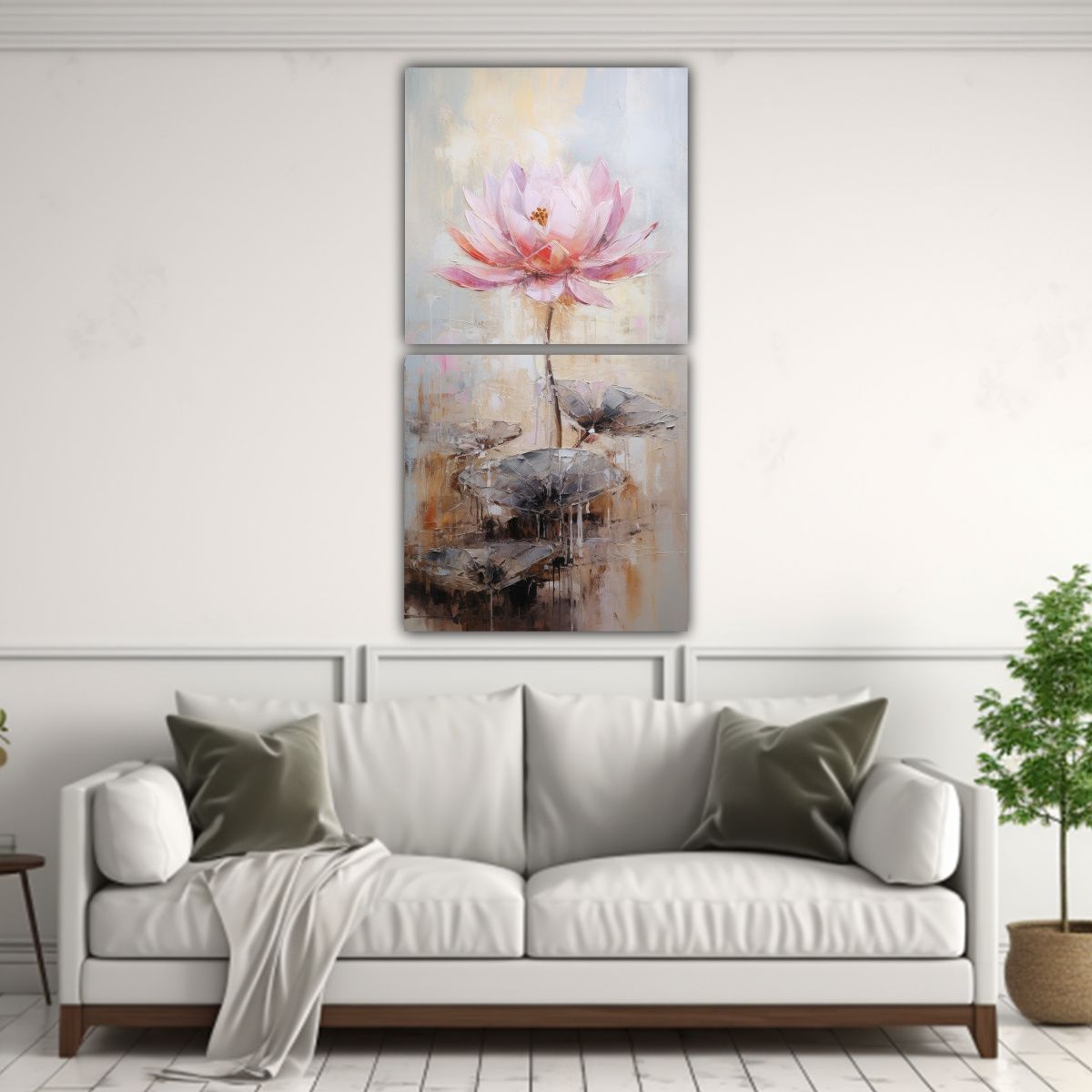 GENERICO - Pintura Rosa De Loto En Lienzo Estilo Decorativo 60x120 Cm