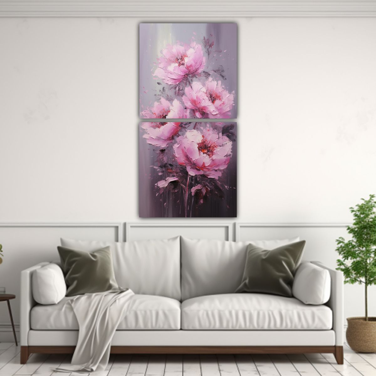 GENERICO - Pintura En Lienzo De Peonías Rosas En Estilo 50x100 Cm