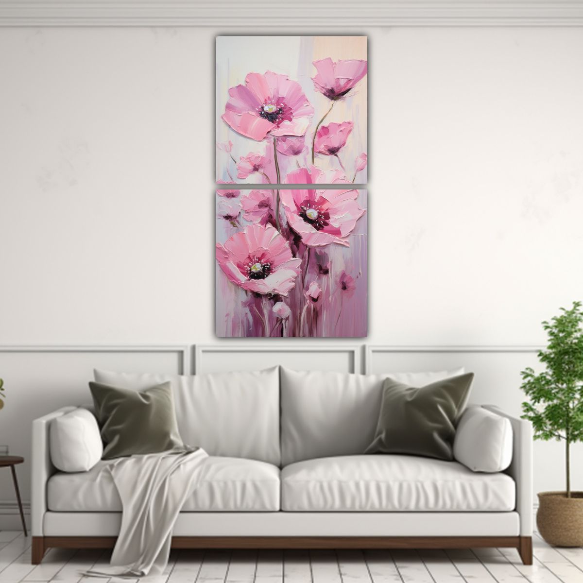 GENERICO - Cuadro Hermoso De Amapolas Rosadas En Lienzo 50x100 Cm