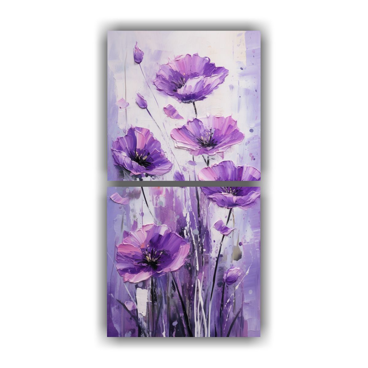 GENERICO - Paisaje En Lienzo De Amapolas Moradas Set De 2 60x120 Cm