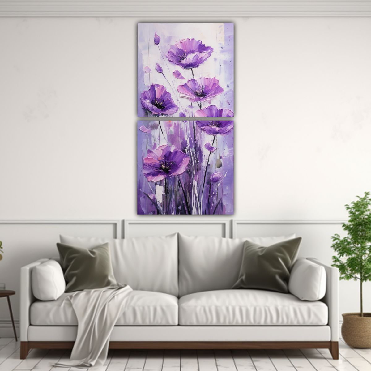 GENERICO - Paisaje En Lienzo De Amapolas Moradas Set De 2 50x100 Cm