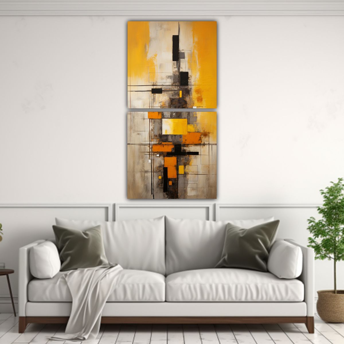 GENERICO - Cuadro Abstracto Tela Canvas Amarillo Mostaza 20x40 Cm
