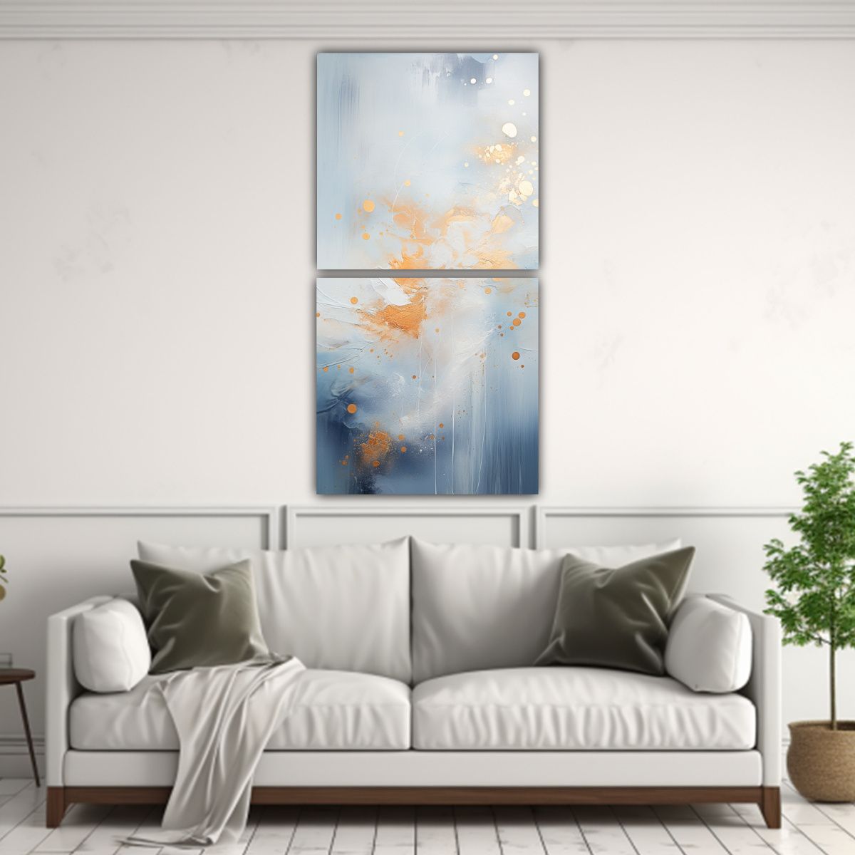 GENERICO - Diseño Pintura Abstracta Blanca Con Oro Y Cobre 40x80 Cm