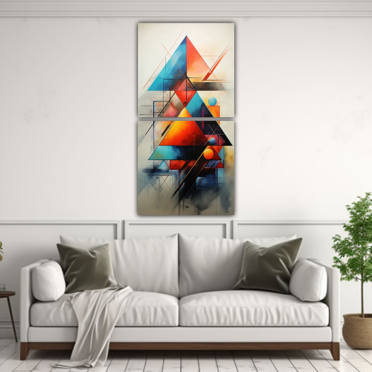 GENERICO - Cuadros Abstractos Con Triangulos Dos Artes 40x80 Cm