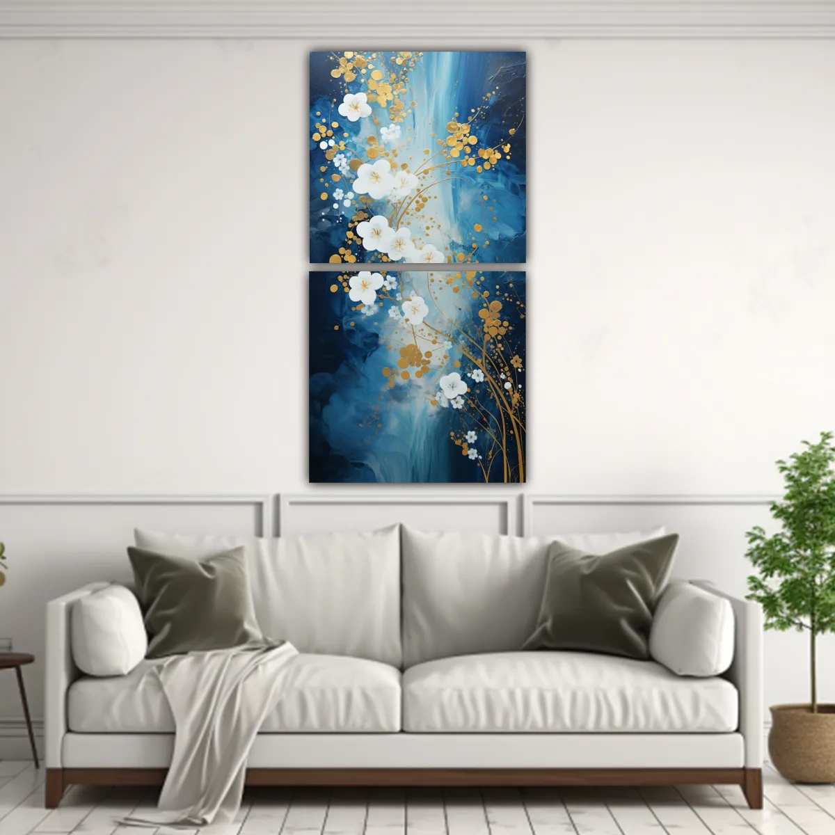 GENERICO - Pintura Abstracta Estilo Azul Blanco Belleza 20x40 Cm