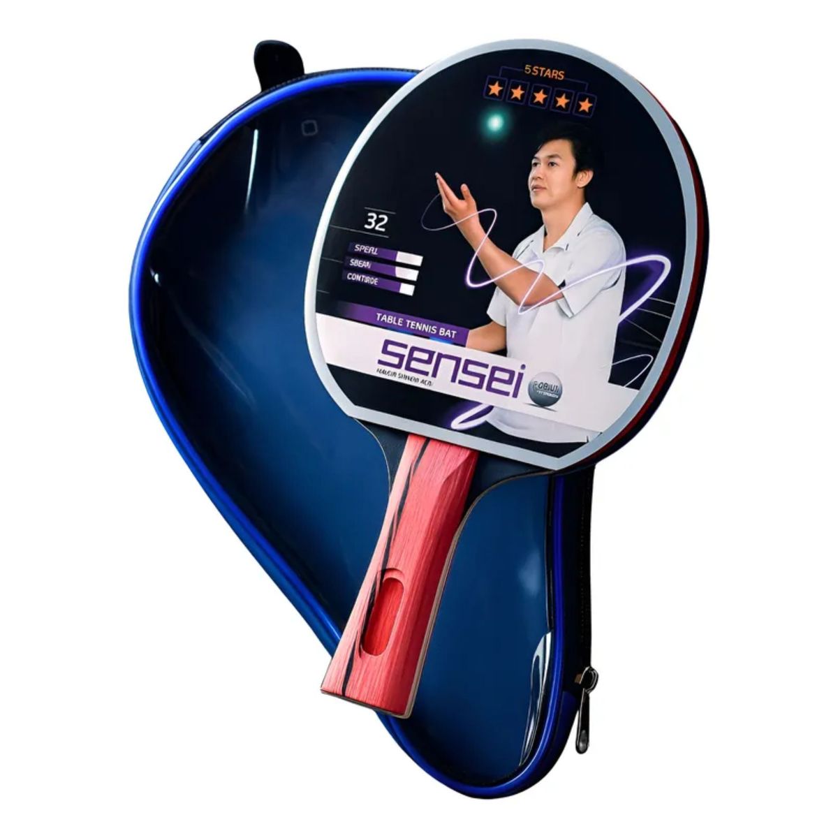 SENSEI - Paleta De Ping Pong Sensei 5 Star Negra Y Roja