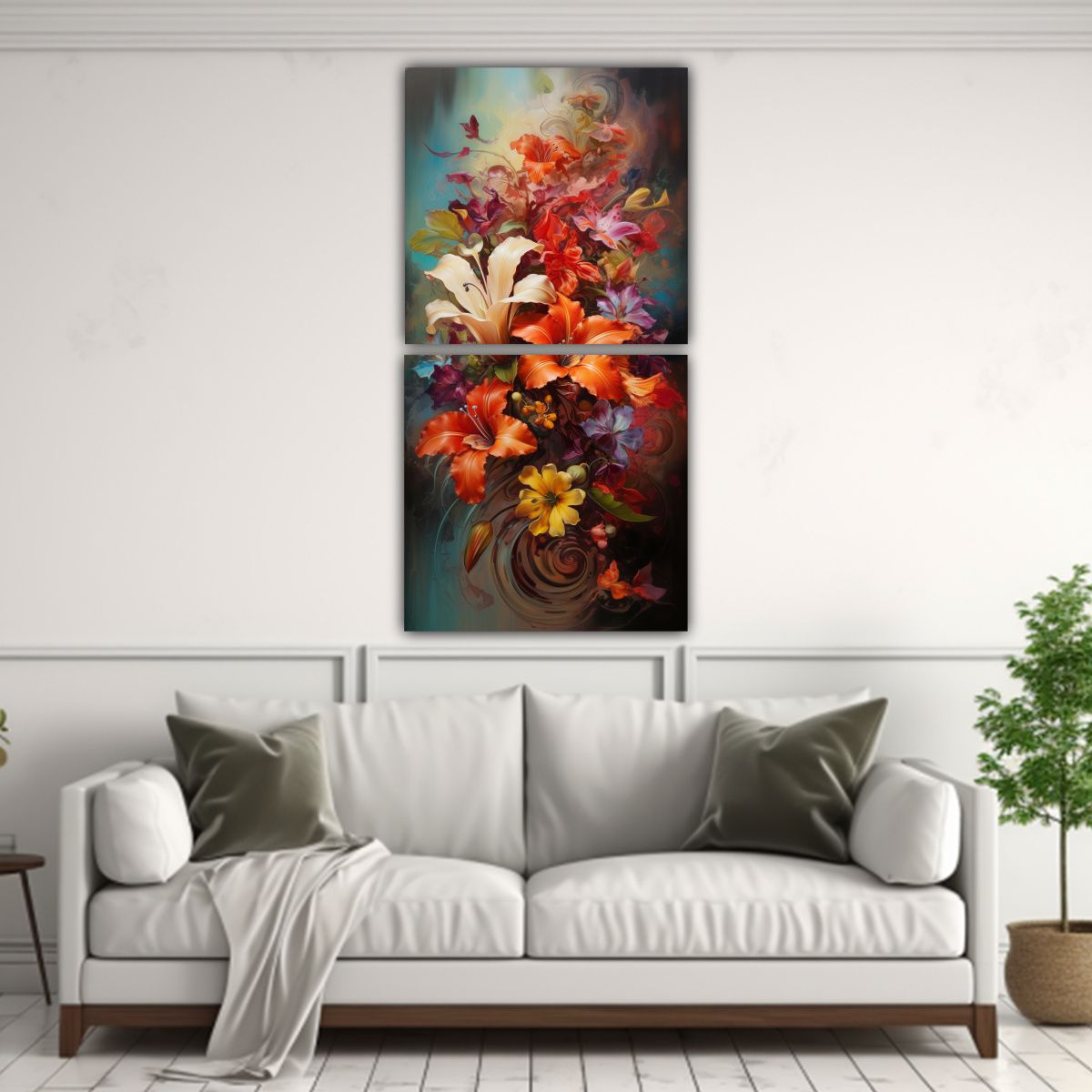 GENERICO - Cuadros Abstractos Flores Vibrantes En Lienzo 60x120 Cm