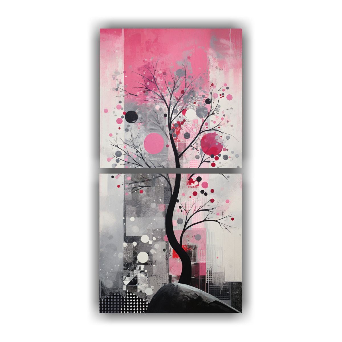 GENERICO - Pintura Espectacular De Árbol En Rosa Y Plata 40x80 Cm