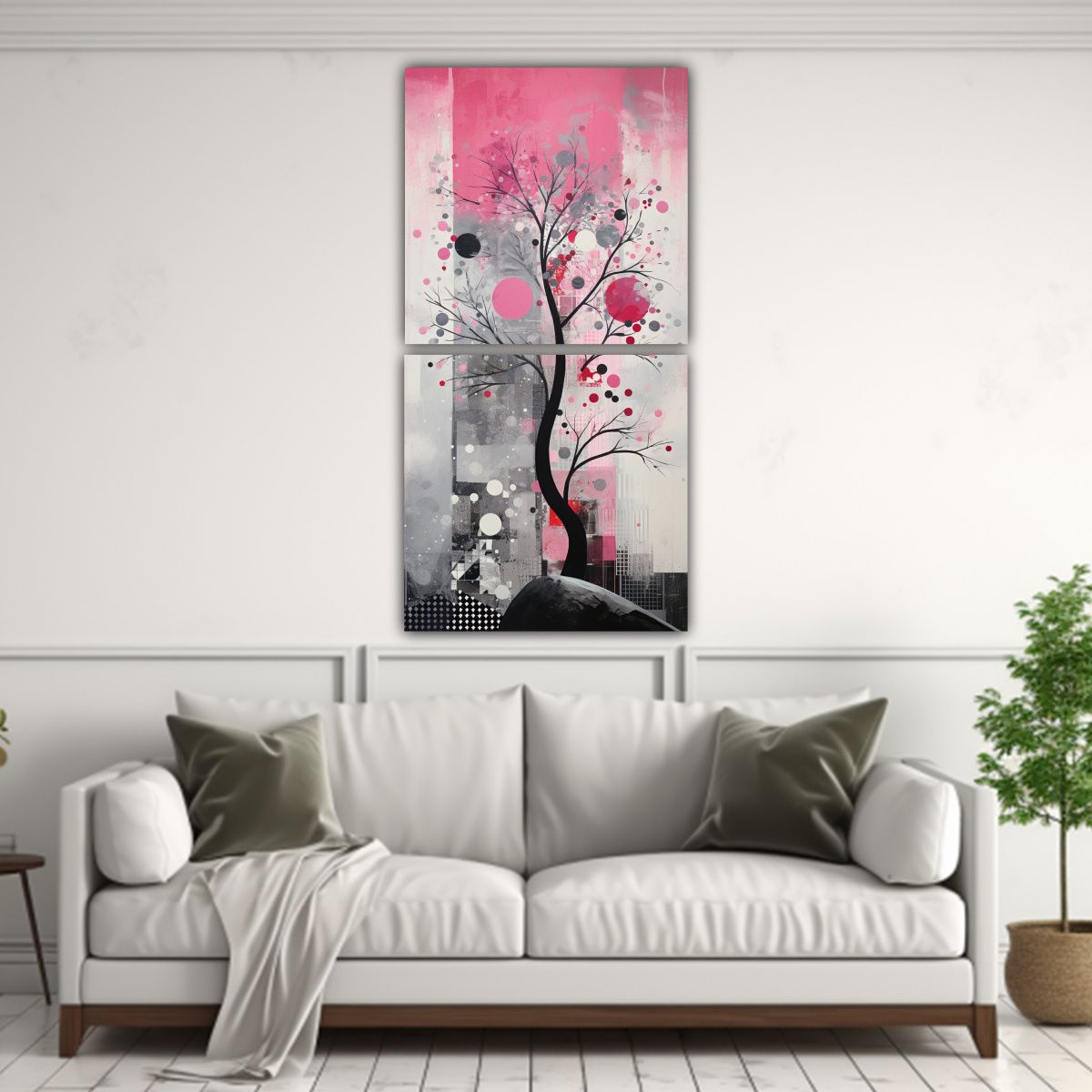 GENERICO - Pintura Espectacular De Árbol En Rosa Y Plata 40x80 Cm