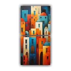 GENERICO - Cuadros Acuarela Originales De Pueblos Abstractos 20x40 Cm