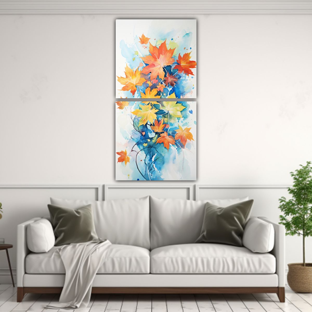 GENERICO - Cuadros De Hojas Coloridas Con Salpicaduras 60x120 Cm