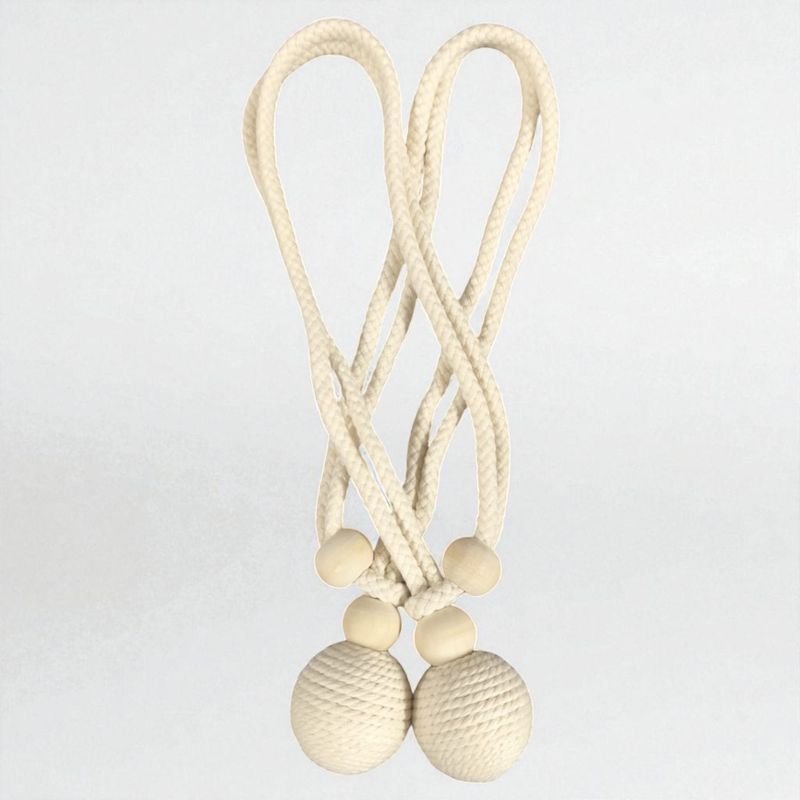 GENERICO - Pack De 02 Sujetadores Para Cortinas - Bola Tejida Beige