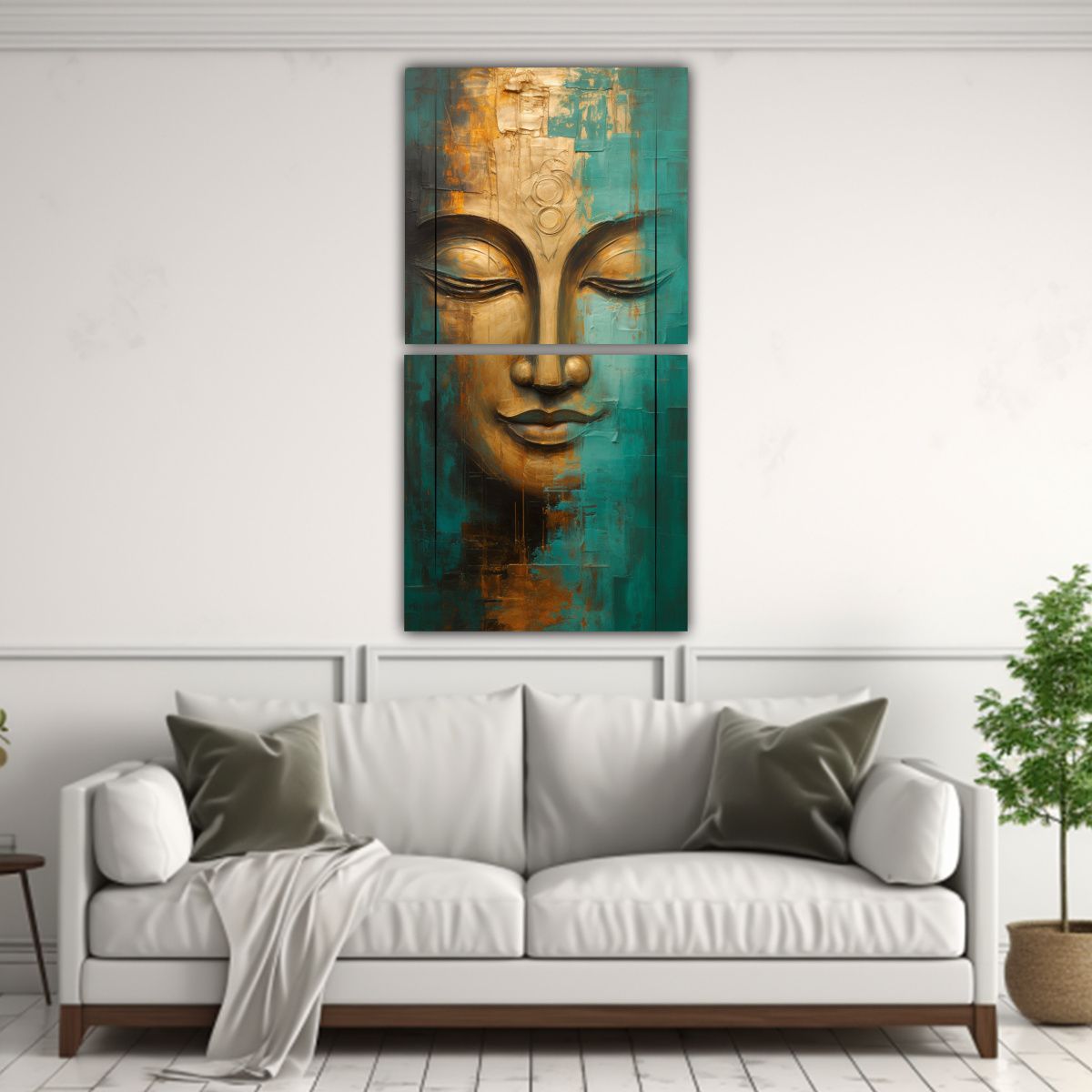 GENERICO - Pintura Abstracta Estilo Oro Y Turquesa Con 30x60 Cm