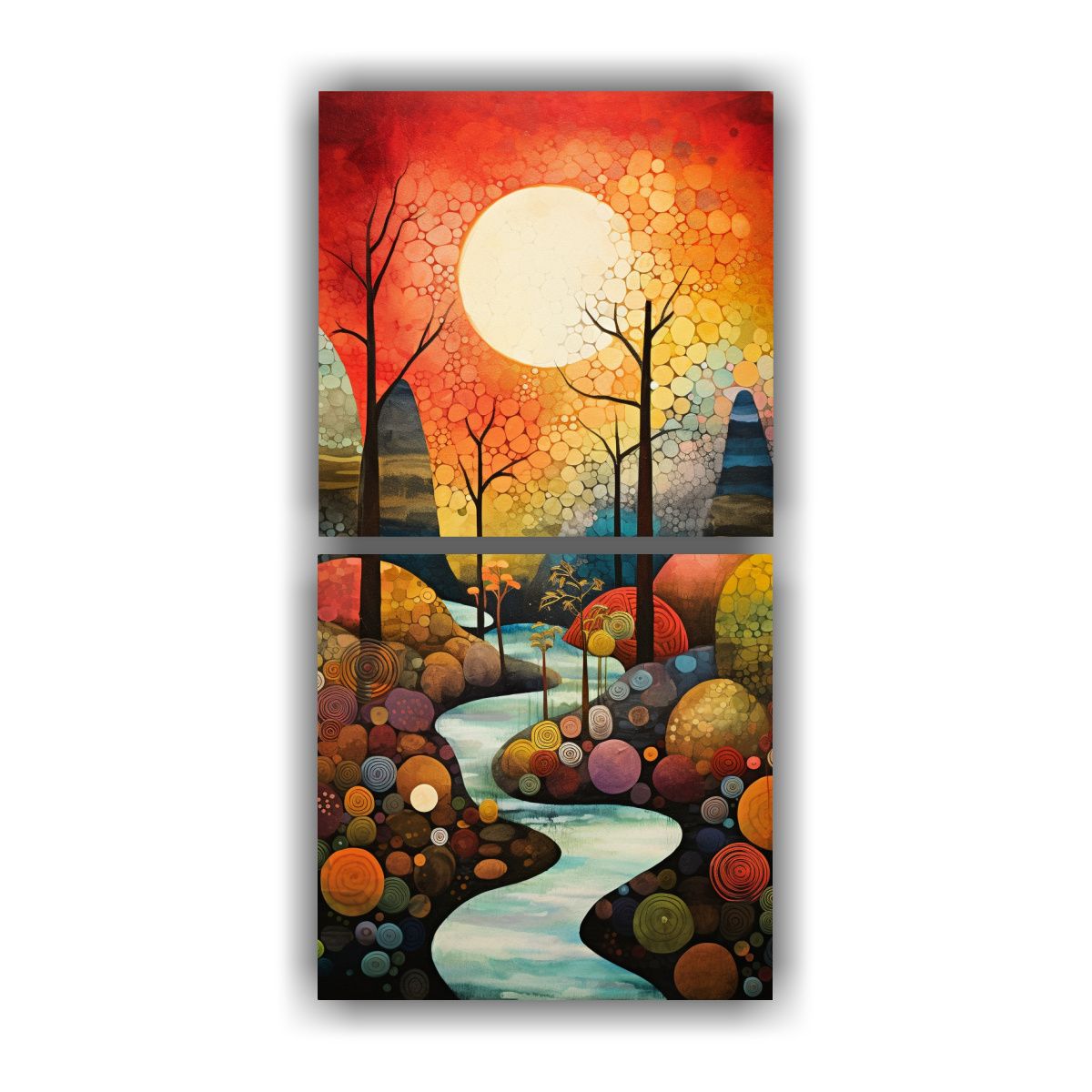 GENERICO - Conjunto De 2 Lienzos Cálidos Estilo Fusión De 20x40 Cm