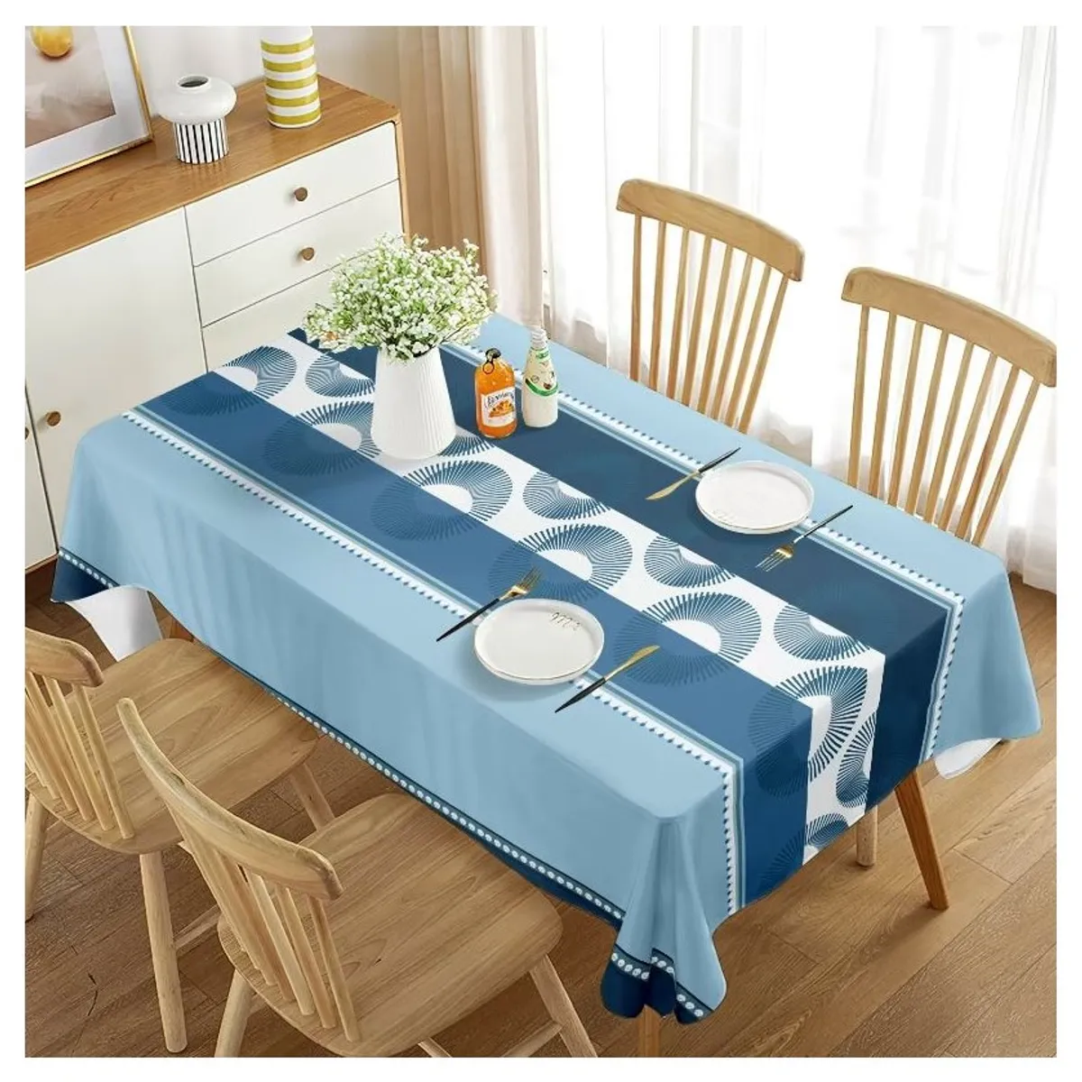 COMPRAPO - Mantel Antimanchas Mod. Aurora Blue 140 X 220 Cm Rectangular