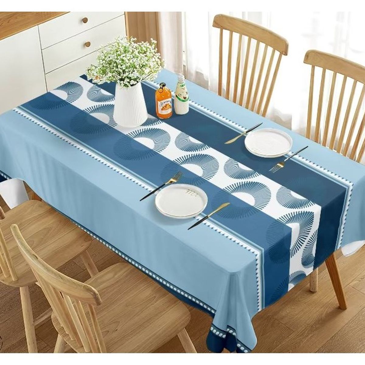 COMPRAPO - Mantel Antimanchas Mod. Aurora Blue 140 X 220 Cm Rectangular