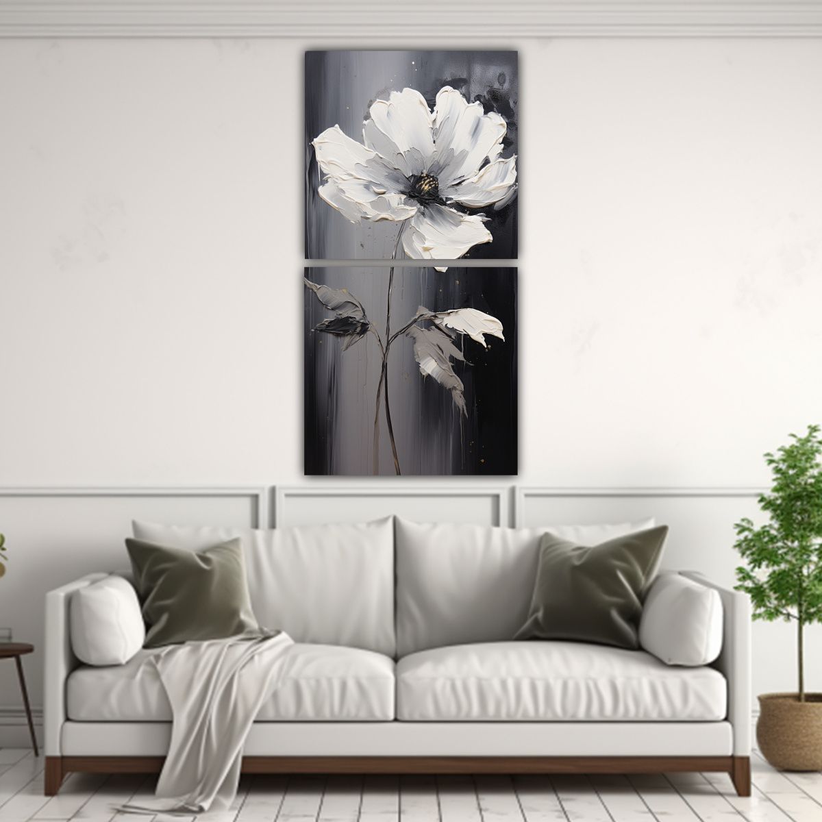 GENERICO - Cuadro Floral En Lienzo Set 2 Colores Pintura De 20x40 Cm