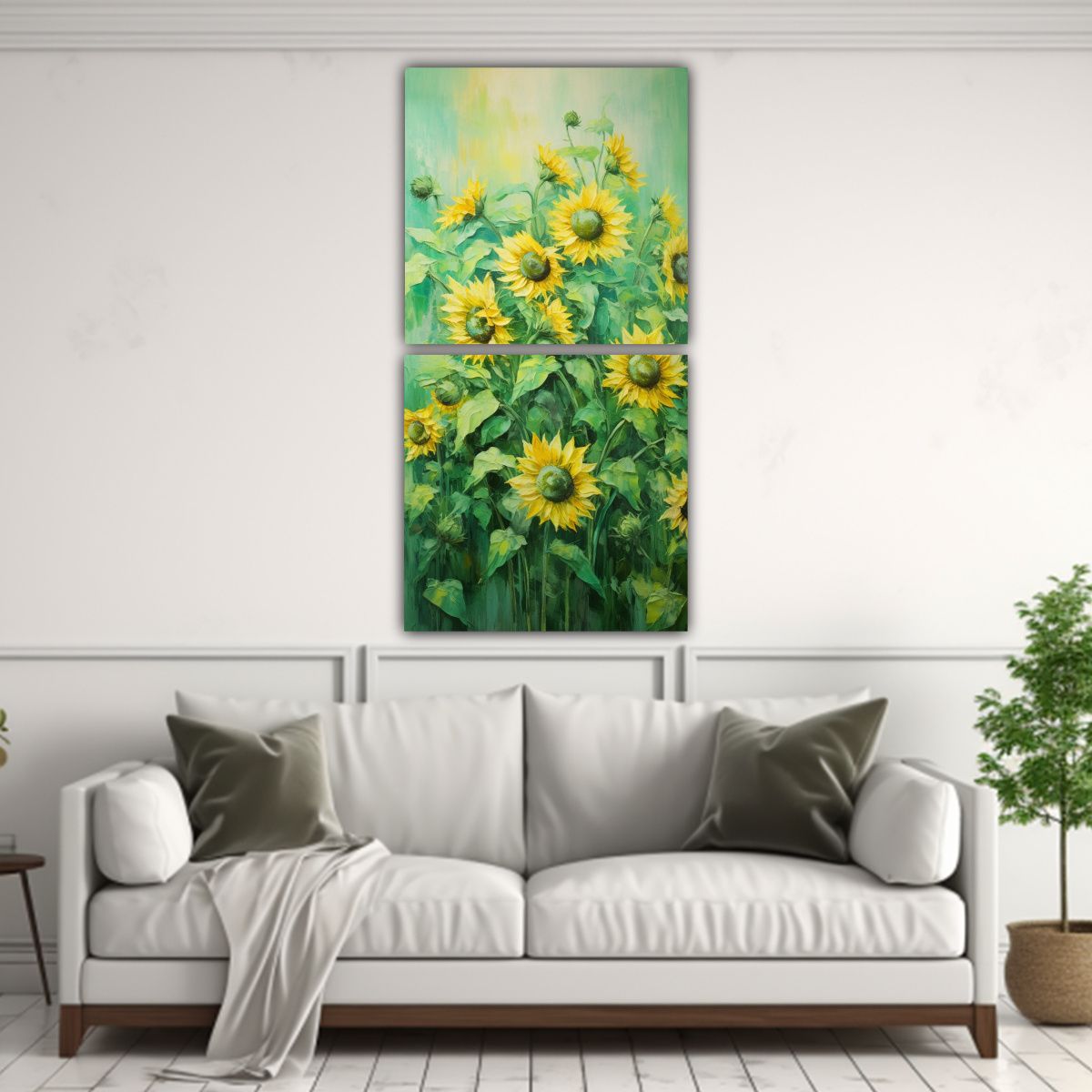 GENERICO - Dibujo Arte Gráfico De Girasoles Verdes En 20x40 Cm