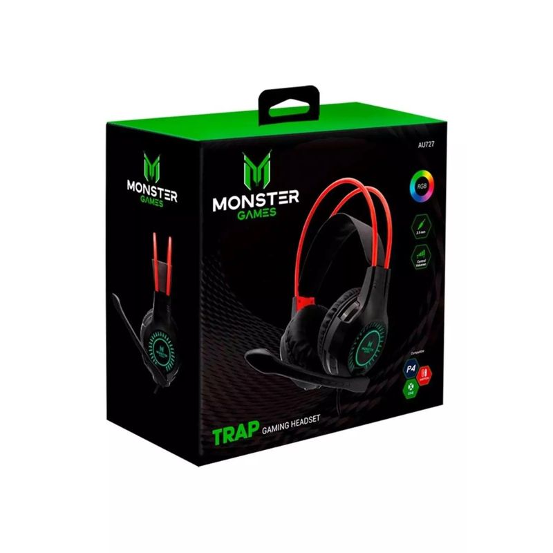 MONSTER GAMES - Headset Gamer Monster Trap AU727 Negro RGB