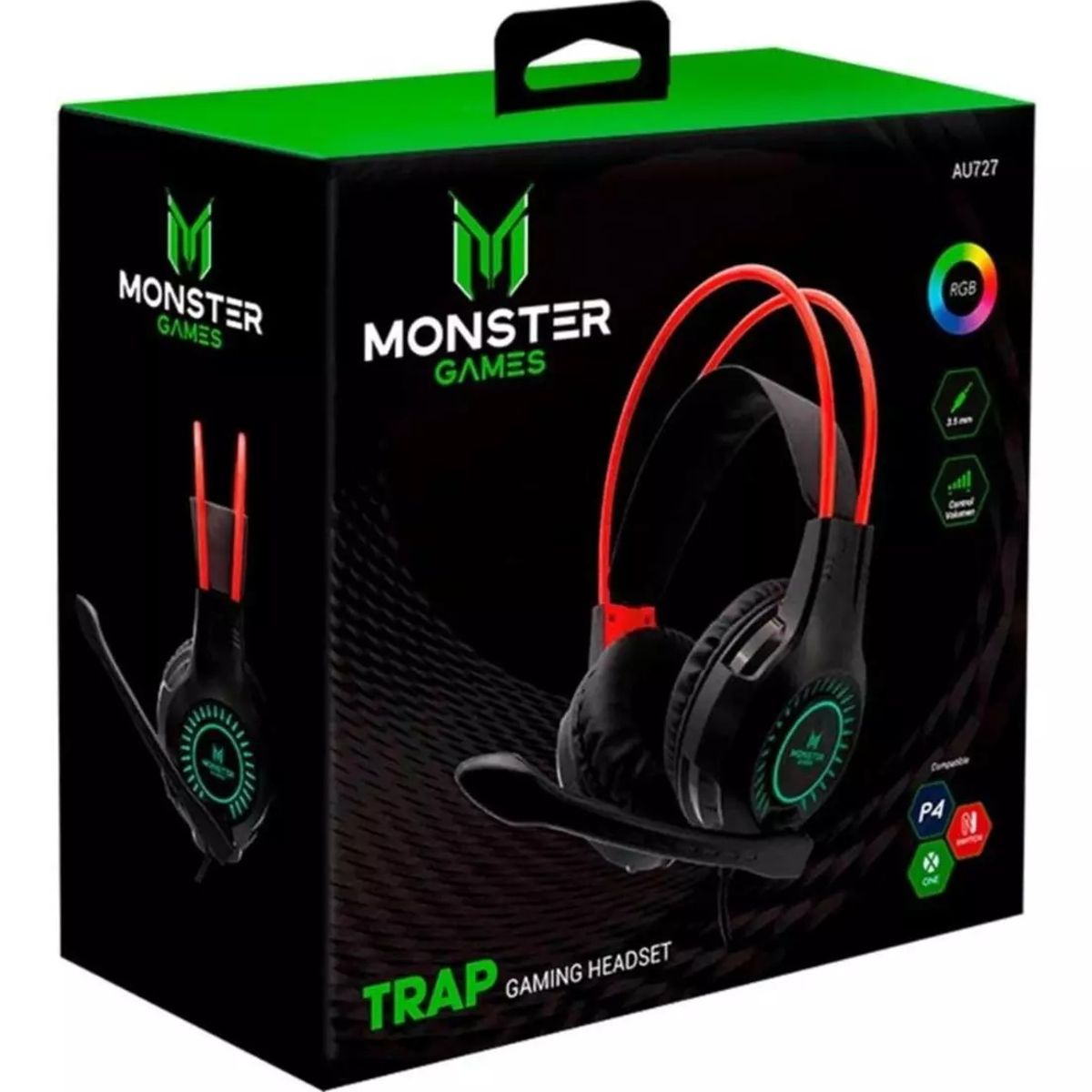 MONSTER GAMES - Headset Gamer Monster Trap AU727 Negro RGB
