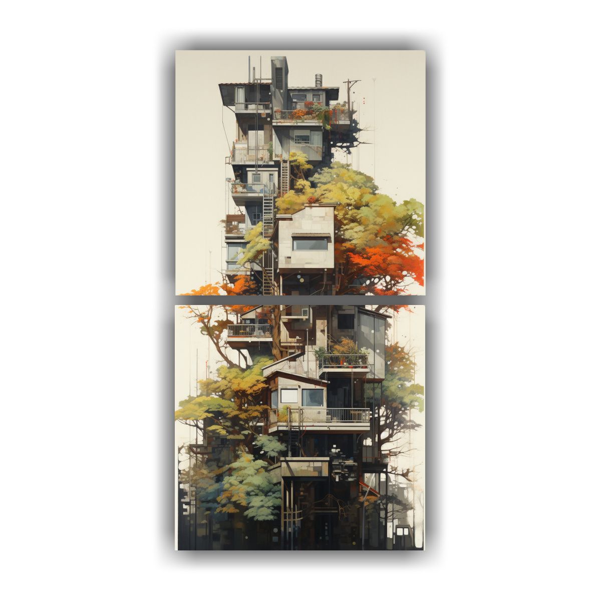 GENERICO - Cuadro Abstracto Urbano Sobre árboles 30x60 Cm