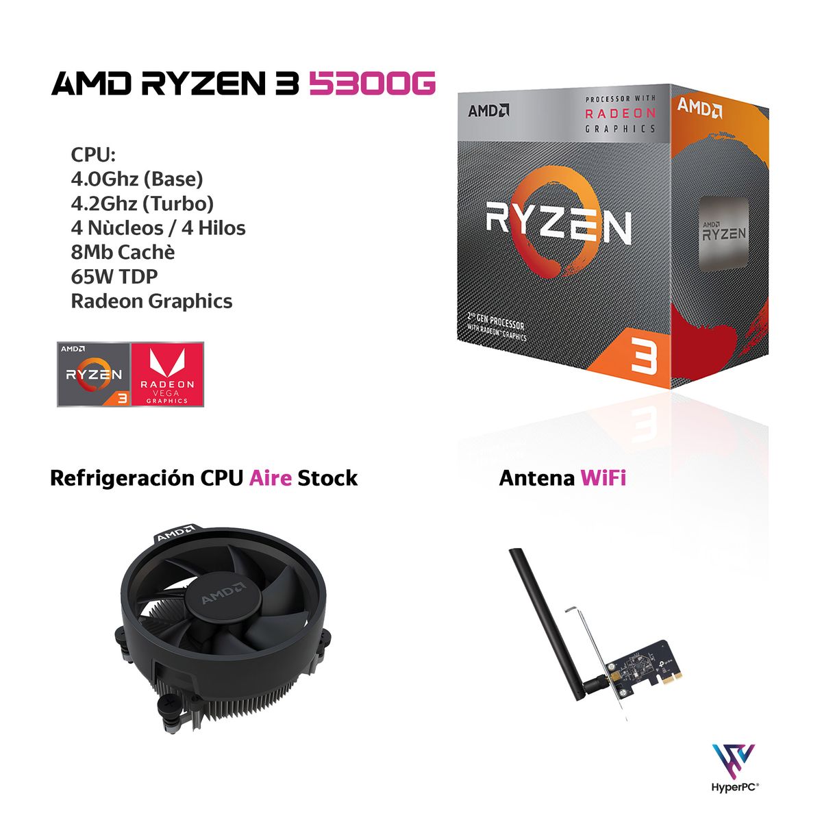 HYPERPC - PC + MONITOR 22 + Perif: AMD RYZEN 3 5300G Vega 8 16Gb 500Gb WiFi