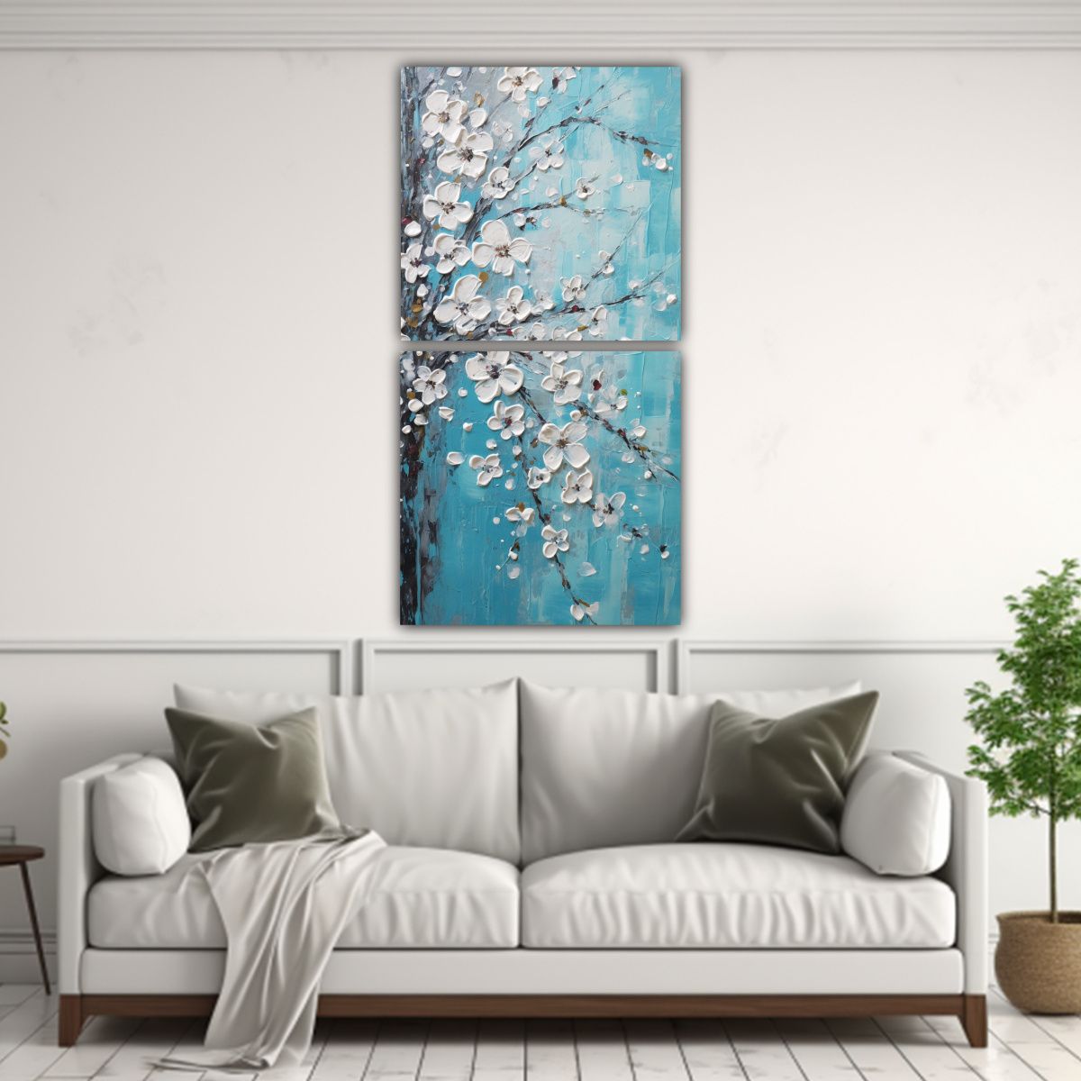 GENERICO - Lienzo Turquesa Con Cerezos En Flor En Decoración 60x120 Cm