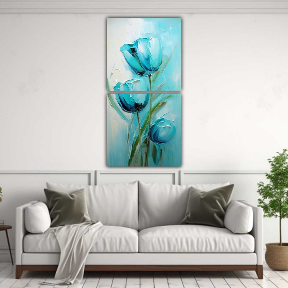 GENERICO - Pintura En Lienzo De Tulipanes Turquesa En Estilo 20x40 Cm