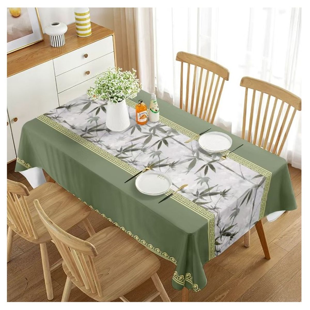 COMPRAPO - Mantel Antimanchas Mod. Oliva y Bambú 140 X 220 Cm Rectangular