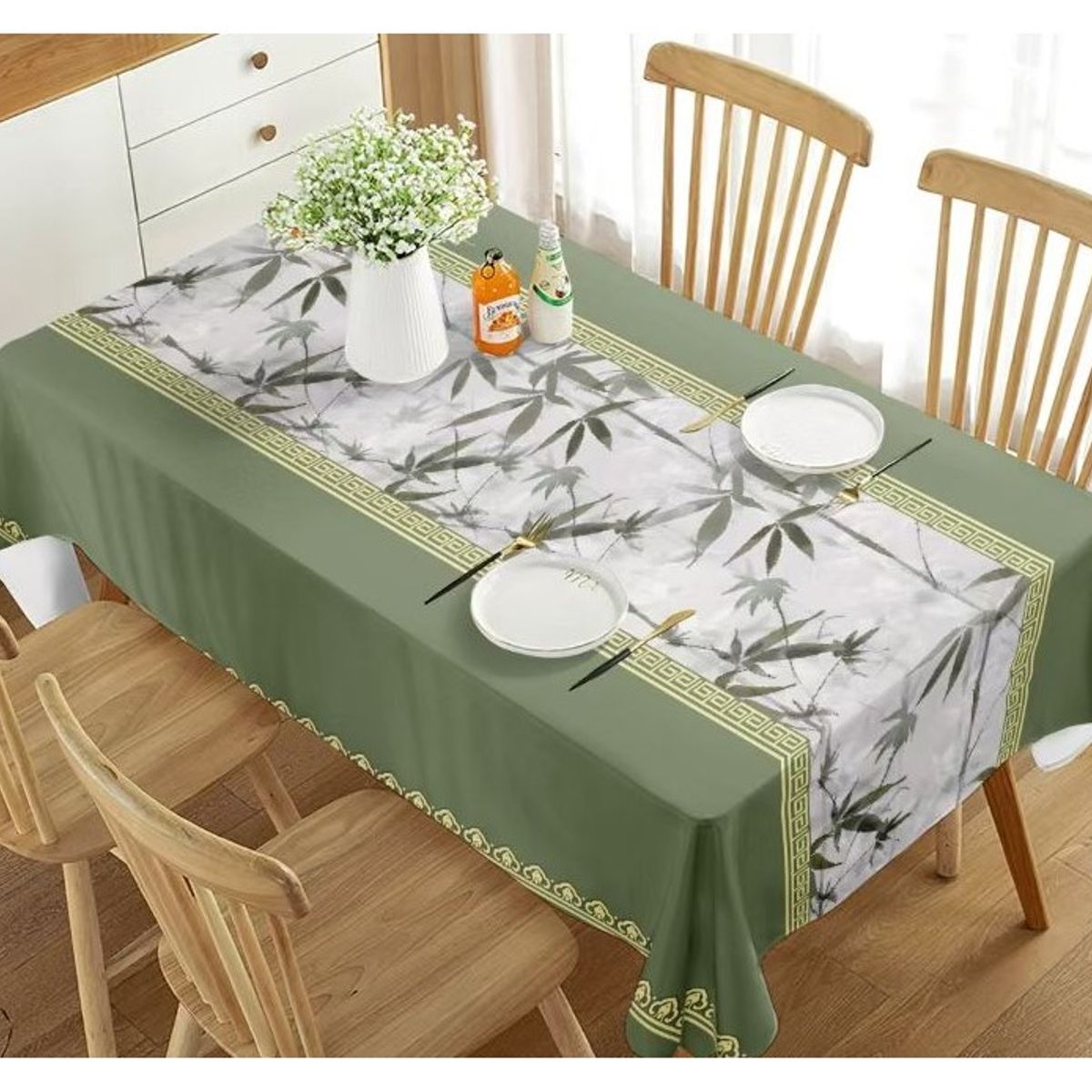 COMPRAPO - Mantel Antimanchas Mod. Oliva y Bambú 140 X 220 Cm Rectangular