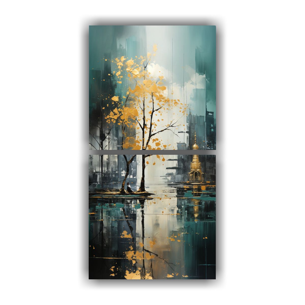 GENERICO - Pintura Abstracta De árboles En Plata Y Oro Con 40x80 Cm