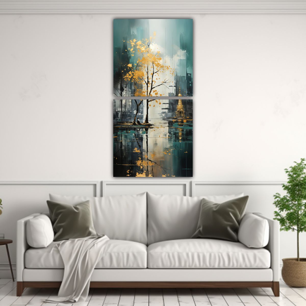 GENERICO - Pintura Abstracta De árboles En Plata Y Oro Con 40x80 Cm