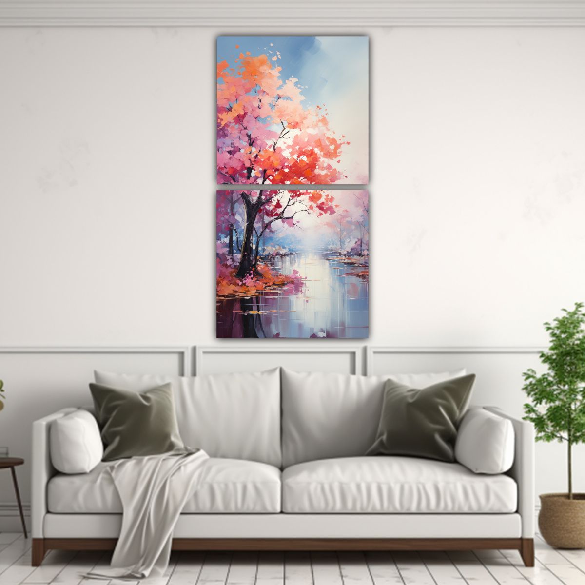 GENERICO - Pintura Abstracta De árboles En Plata Y Blanco 40x80 Cm
