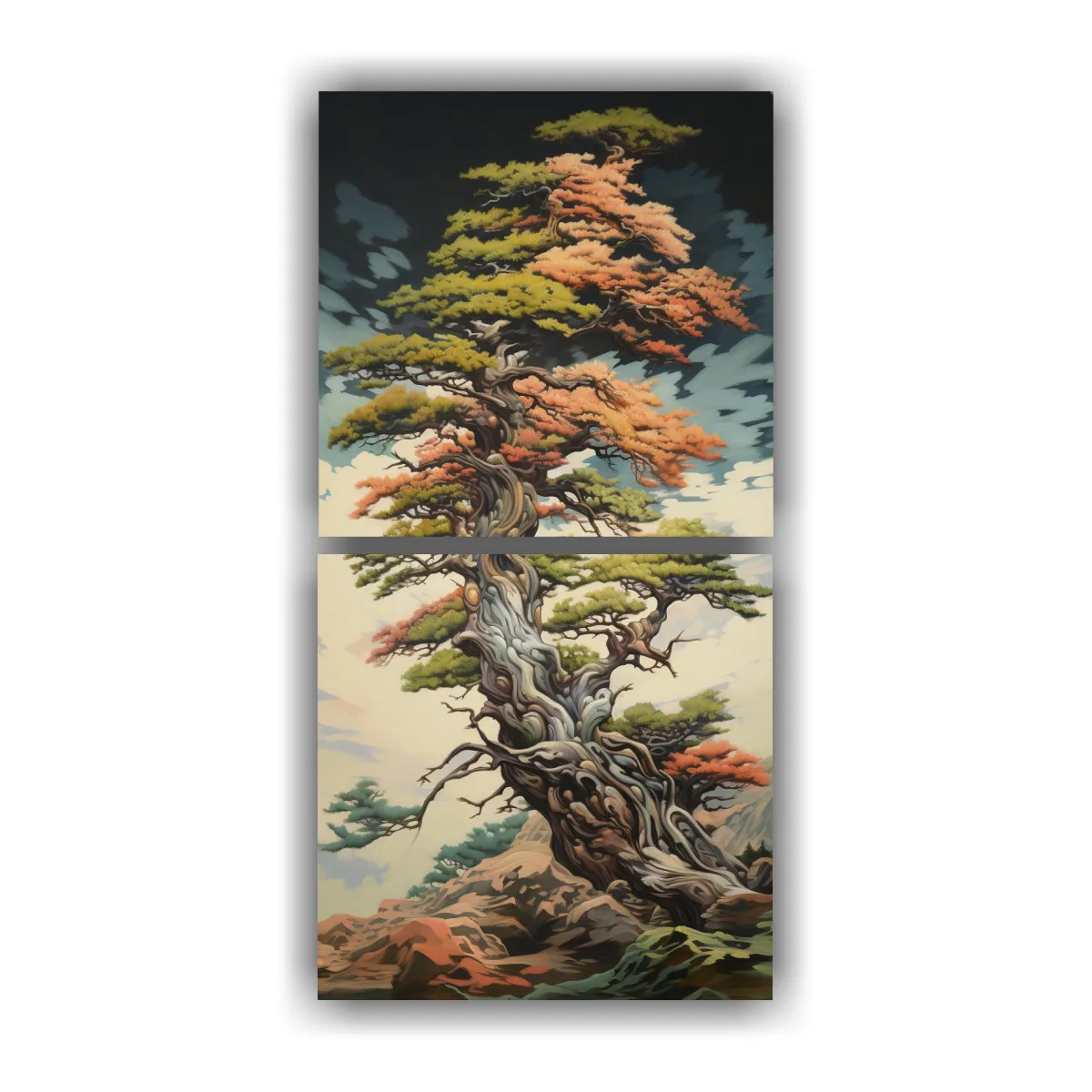 GENERICO - Dos Composiciones Impreso Escena De Un Árbol De 20x40 Cm