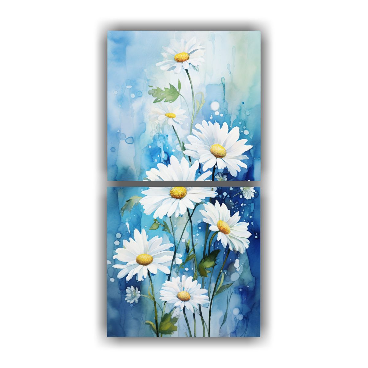 GENERICO - Pintura Abstracta De Flores Blancas Y Azules Dos 20x40 Cm