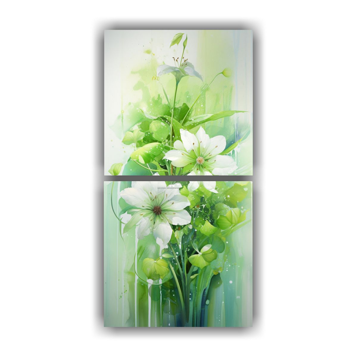 GENERICO - 2 Pintura Abstracta Con Flores En Colores Verdes 40x80 Cm