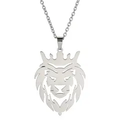 TODOJOYAS - Collar Cabeza Leon Corona King Acero Plateado